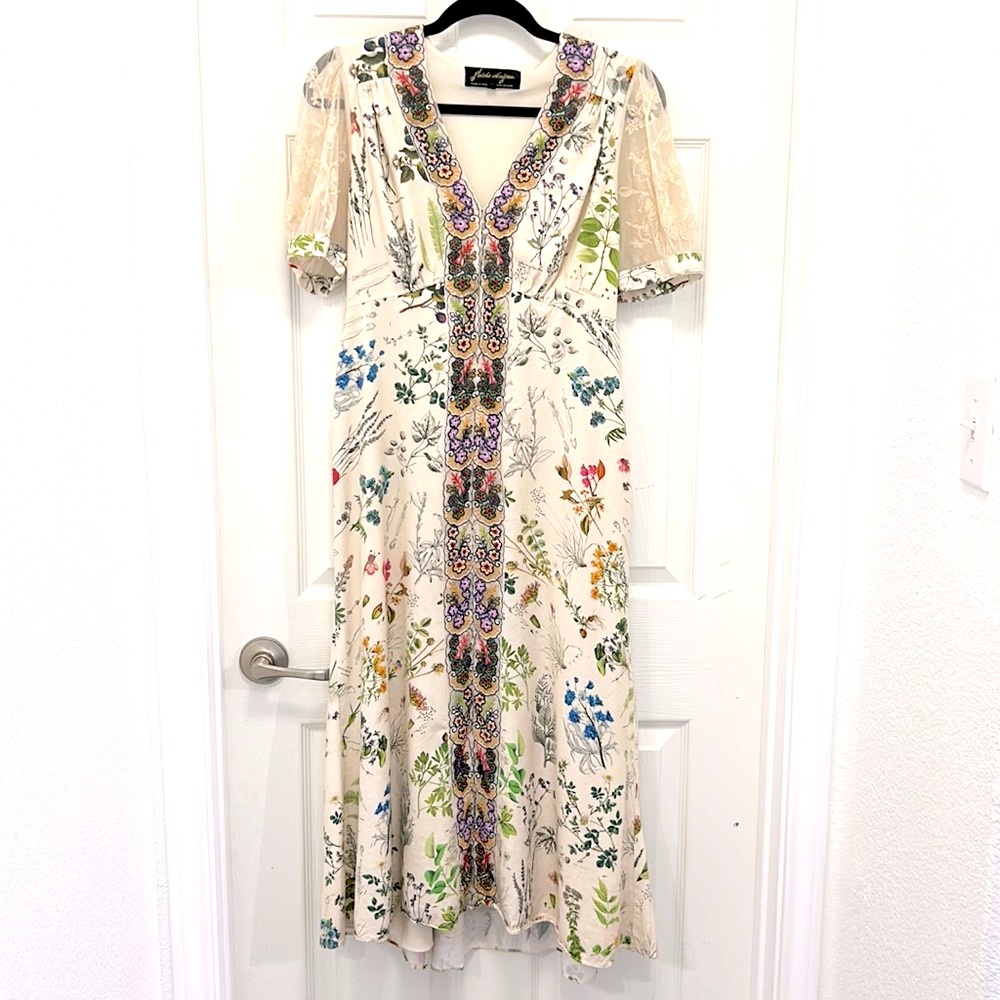 ANTHROPOLOGIE Geisha Designs Dress Donna Floral Midi SizeS Nature Inspired Print